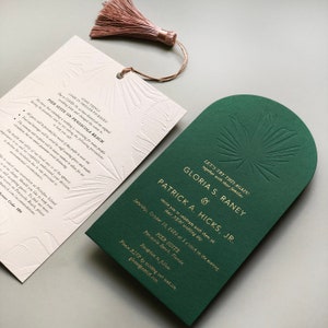 Debossed Tropical Leaves Wedding Invitation with Tassel, Destination Wedding Invitation with Tassel Embellishment, Tassel Envelope SAMPLE 67 image 6