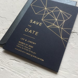 Gold Foil Modern Geometric Save the Date Card with Envelope, Black and Gold Geometry Wedding, Minimal Bespoken Save the Date Card