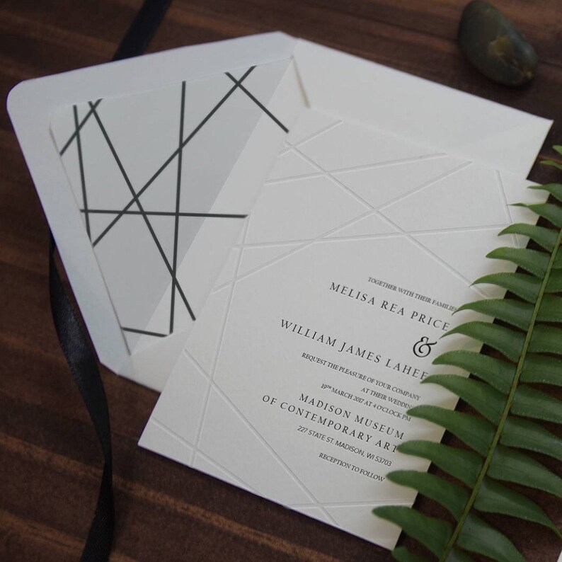 Blind Letterpress Geometric Modern Wedding Invitation, Embossed Geometry Minimal Wedding, Modern Classic White Event Card SAMPLE 31 image 3