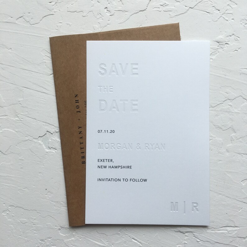 Minimal Embossed Monogram Save the Date Card With Envelope Etsy Australia