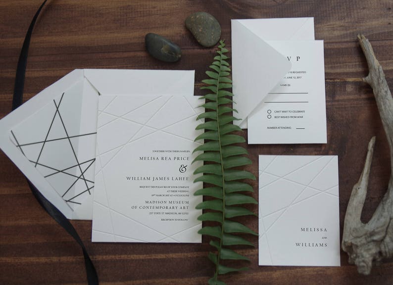 Blind Letterpress Geometric Modern Wedding Invitation, Embossed Geometry Minimal Wedding, Modern Classic White Event Card SAMPLE 31 image 2