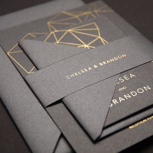Gold Foil Modern Geometric Wedding Invitation, Modern Industrial Wedding, Minimal Invitation with RSVP, SAMPLE 28