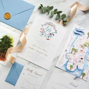 Custom Watercolor Illustration Wedding Invitation, Hand-drawn Venue Map Wedding Logo Dusty Blue Destination Wedding Invite SAMPLE 77 image 6