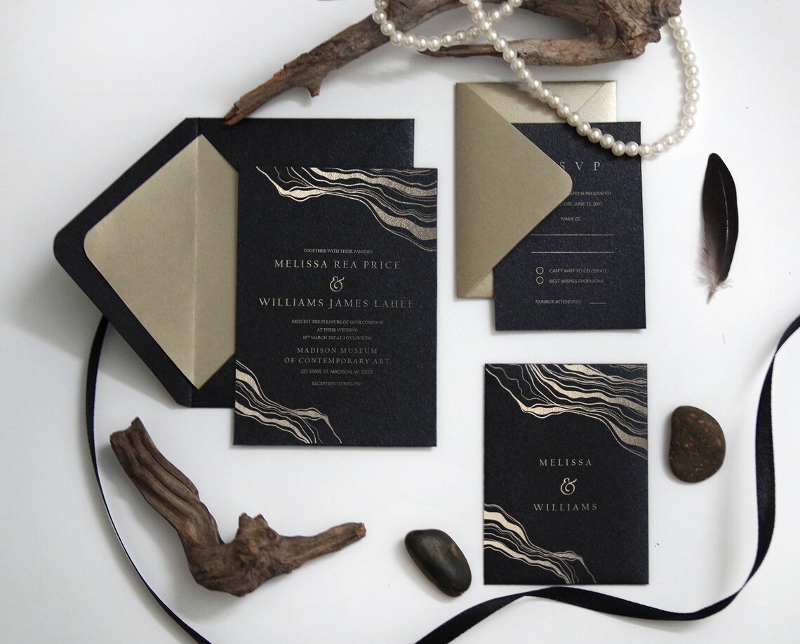 Foil Golden Riddles Invitationblack and Gold Foilevening - Etsy