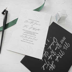 Modern Beach Destination Wedding Invitation, Tropical Palm Blind Debossed Modern Invitation, Destination Wedding SAMPLE 51