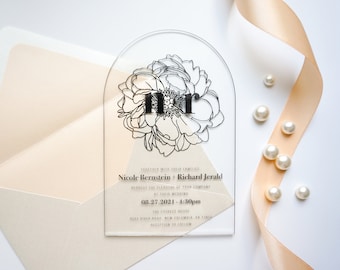 Minimal Peony Acrylic Invitation, Clear Arch-shaped Stylish Invitation, Elegant Blush Acrylic Invitation, Acrylic Save the Dates 78