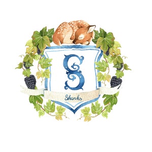 Custom Monogram Wedding Crest, Personalized Couple Emblem, Family Emblem, Watercolor Floral Crest, Wedding Logo, DIGITAL FILE