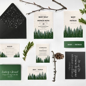 Forest Woodland Pine Wedding Invitation, Rustic Woodland Winter Wedding, Pine Forest Eco-Friendly Invite SAMPLE 09 image 3