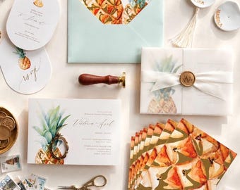 Hawaii wedding invite - Pineapple Wedding Invitation Suite, Gold Foil Tropical Invitations,  Destination Wedding,  summer wedding invitation