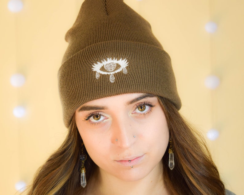 Third Eye Tear Drop Beanie Brown Classic Cuffed Beanie