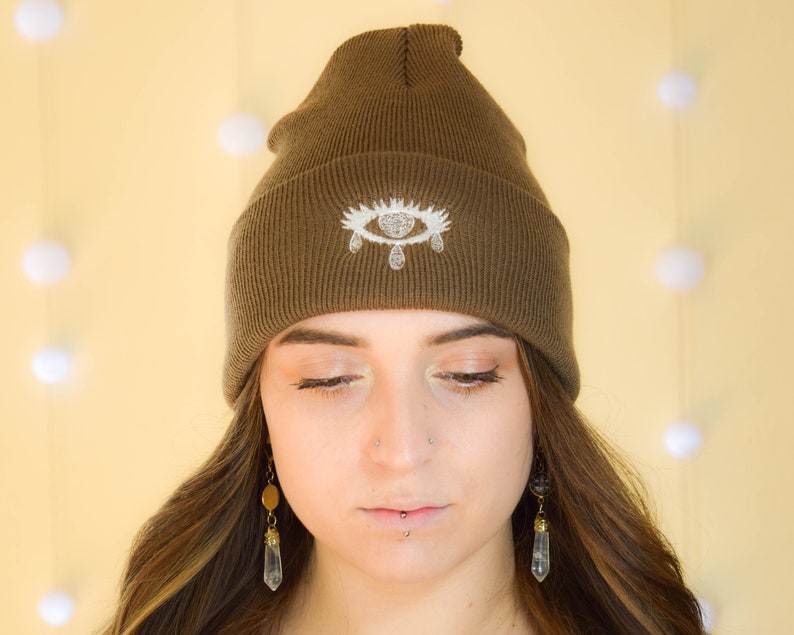 Third Eye Tear Drop Beanie Brown Classic Cuffed Beanie