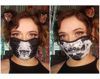 Drittes Auge Heilige Geometrie Gesichtsmaske, Schwarz-Weiß-Rauch-Bandana-Maske, Stoff-Gesichtsmaske, Staubmaske