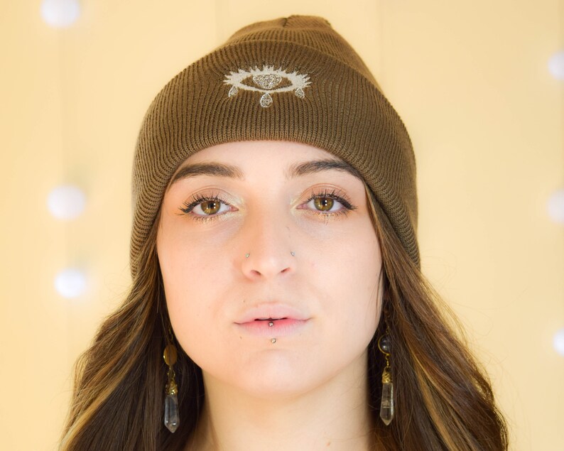 Third Eye Tear Drop Beanie Brown Classic Cuffed Beanie