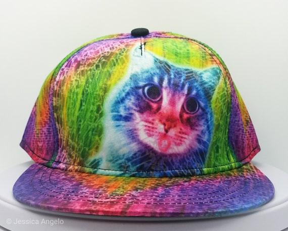 Rainbow Kitty Cat Trippy Snapback Hat 