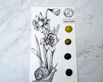 Marcapáginas para colorear en blanco con diseño de puntos de acuarela y pestaña perforada - Caracol