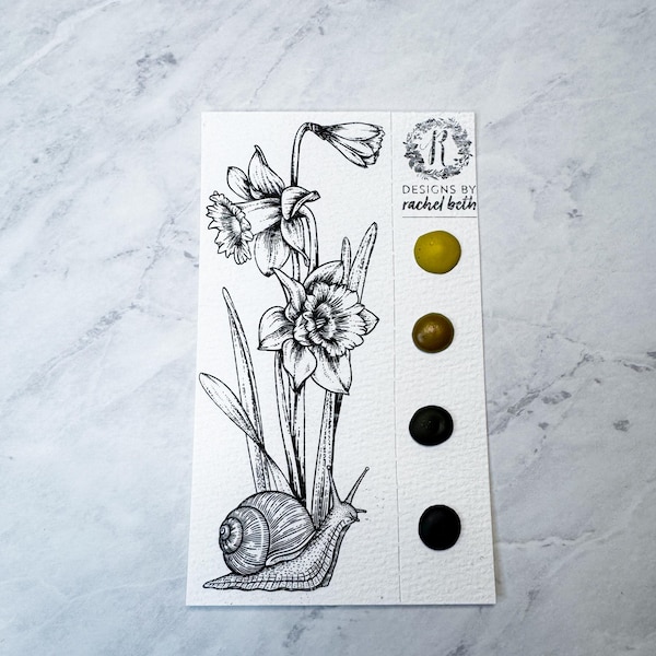 Marcapáginas para colorear en blanco con diseño de puntos de acuarela y pestaña perforada - Caracol