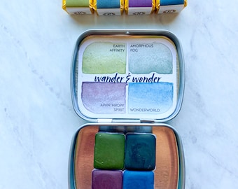 Wander and Wonder Watercolor Paint set Half Pan or Full Pan with Tin