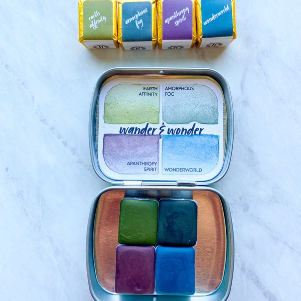 Wander and Wonder Watercolor Paint set Half Pan or Full Pan with Tin