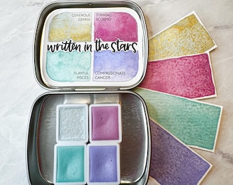 Written in the Stars Shimmering Handmade Artist Watercolor Paint set Half Pan or Full Pan with Tin