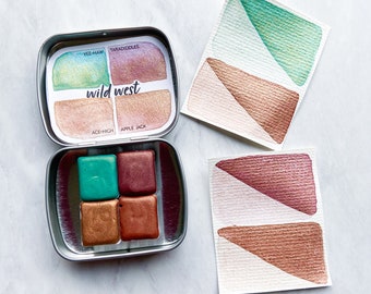 Wild West Shimmering Watercolor Paint set Half Pan or Full Pan with Tin