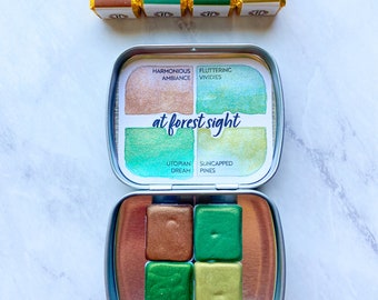At Forest Sight Shimmering Watercolor Paint set Half Pan or Full Pan with Tin