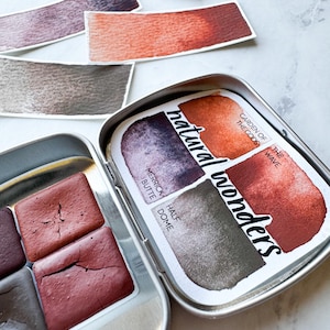 Set di colori per artisti fatti a mano, acquerelli opachi Natural Wonders, set di metà, un quarto o una padella intera con barattolo opzionale per journaling e forniture artistiche.