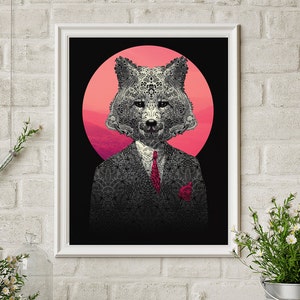 Nocturnal : Fox Moon Original Alcohol Marker Art Print by Ali Falco Wild  Wise Spirit Clever Thief Trickster Foxfire Guide Night 