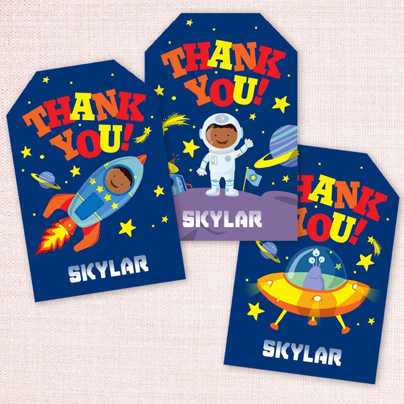 outer space party thank you tag instant download editable