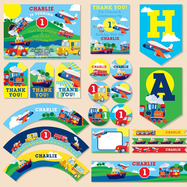 Transportation Birthday PARTY Printable Decoration, Self-editing ...