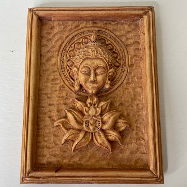 Buddha sculpture minimalist wall decor lotus flower hand crafted