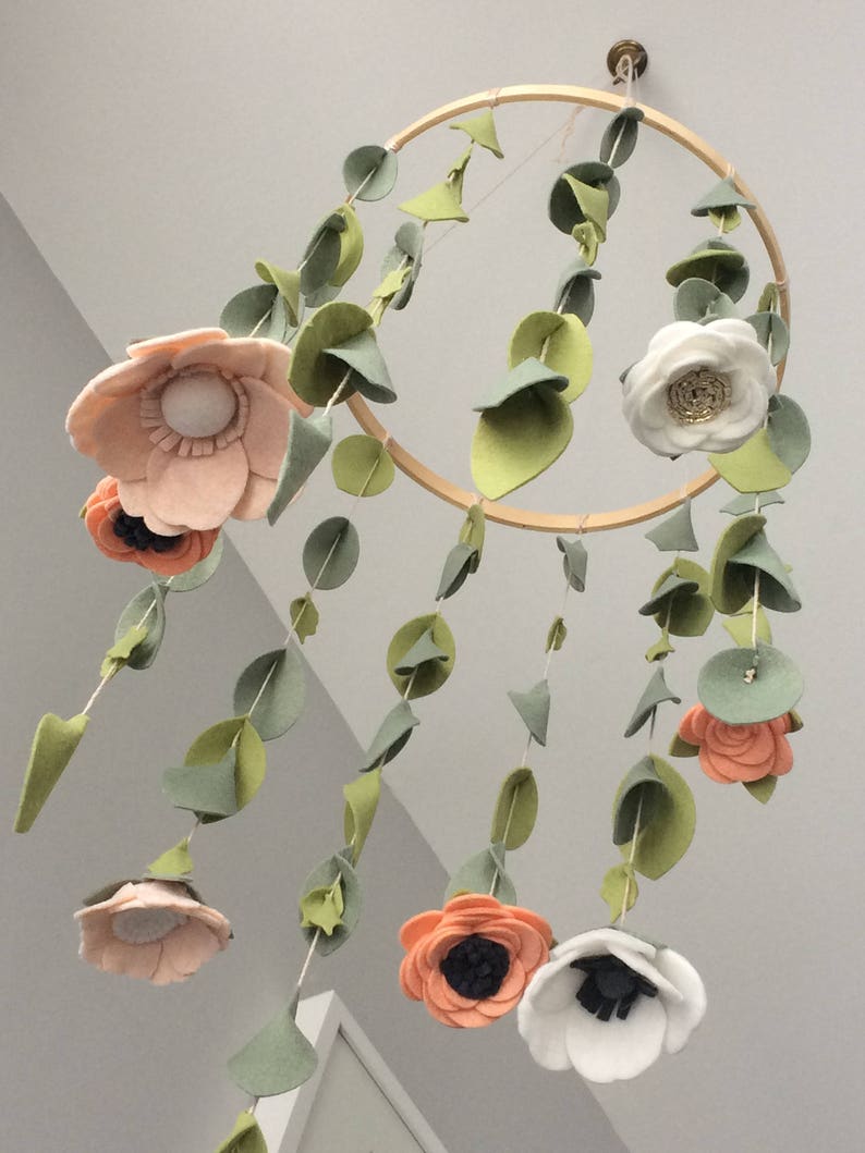 Felt Flower Mobile Nursery Decor Baby Girl Nursery Floral Etsy Canada