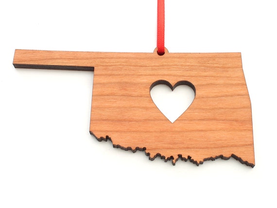 Oklahoma-State Outline-Heart-Christmas Tree Ornament-Red