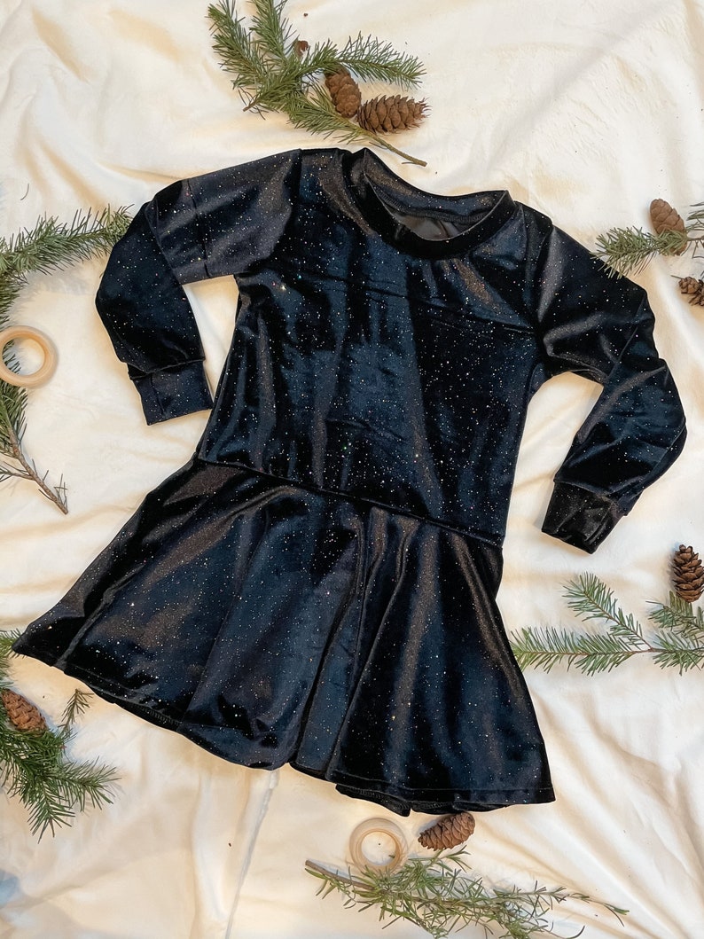 3T 2-3 year old rainbow sparkles holiday dress Twirly Sparkly Black Velvet Toddler Girl Dress little girl fit and flare dress