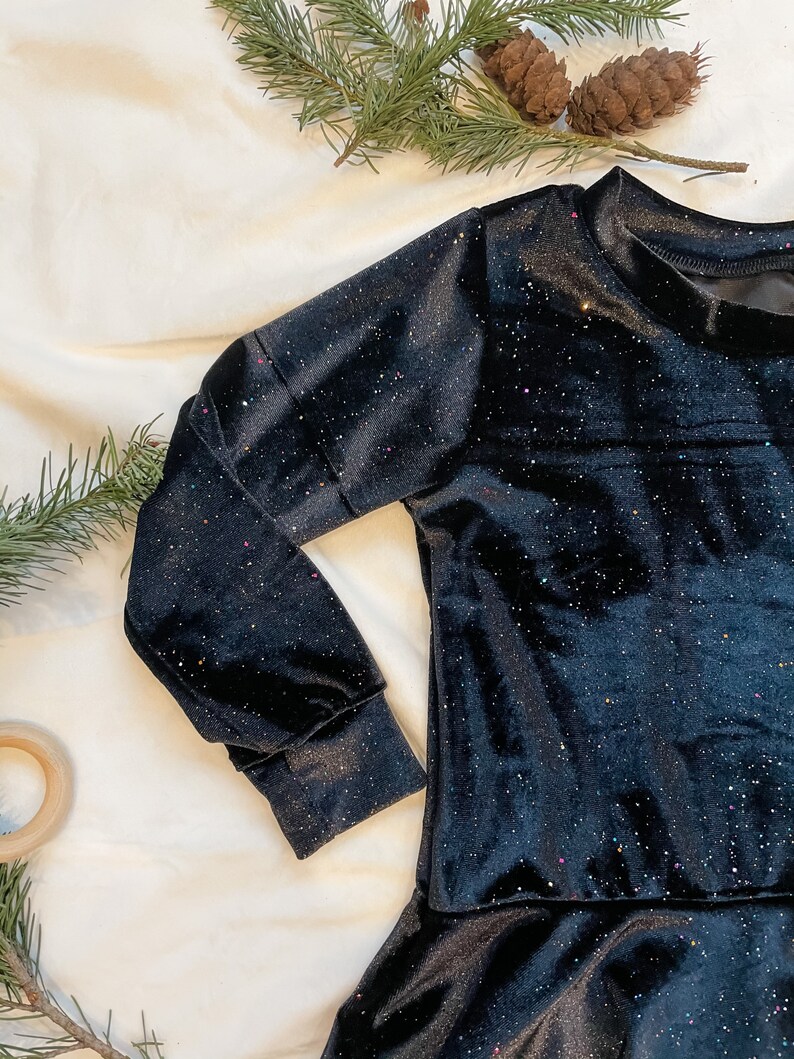 3T 2-3 year old rainbow sparkles holiday dress Twirly Sparkly Black Velvet Toddler Girl Dress little girl fit and flare dress