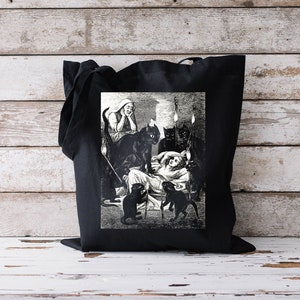 Black Cat Cult - Dark Academia Goth Tote - Cats Guarding The Sick Witch 1855 Jane Blackburn Vintage Illustration - Canvas Tote Bag