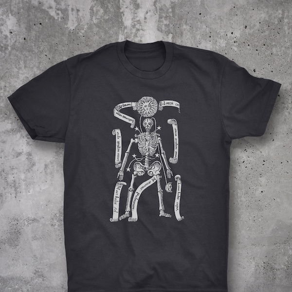 Skeleton - Planetary Dominion over the Body  - Memento Mori - Vintage 17th Century Engraving - Unisex T-shirt
