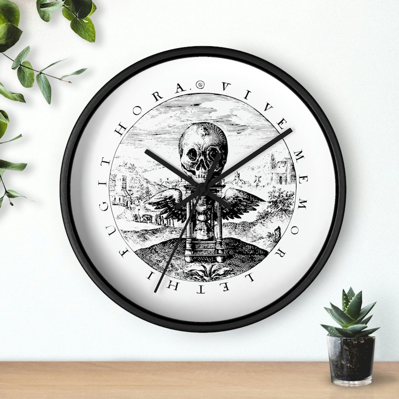 Mort Clock Vive Memor Lethi Fugit Hora - Vintage Memento Mori Engraving - Skeleton ...