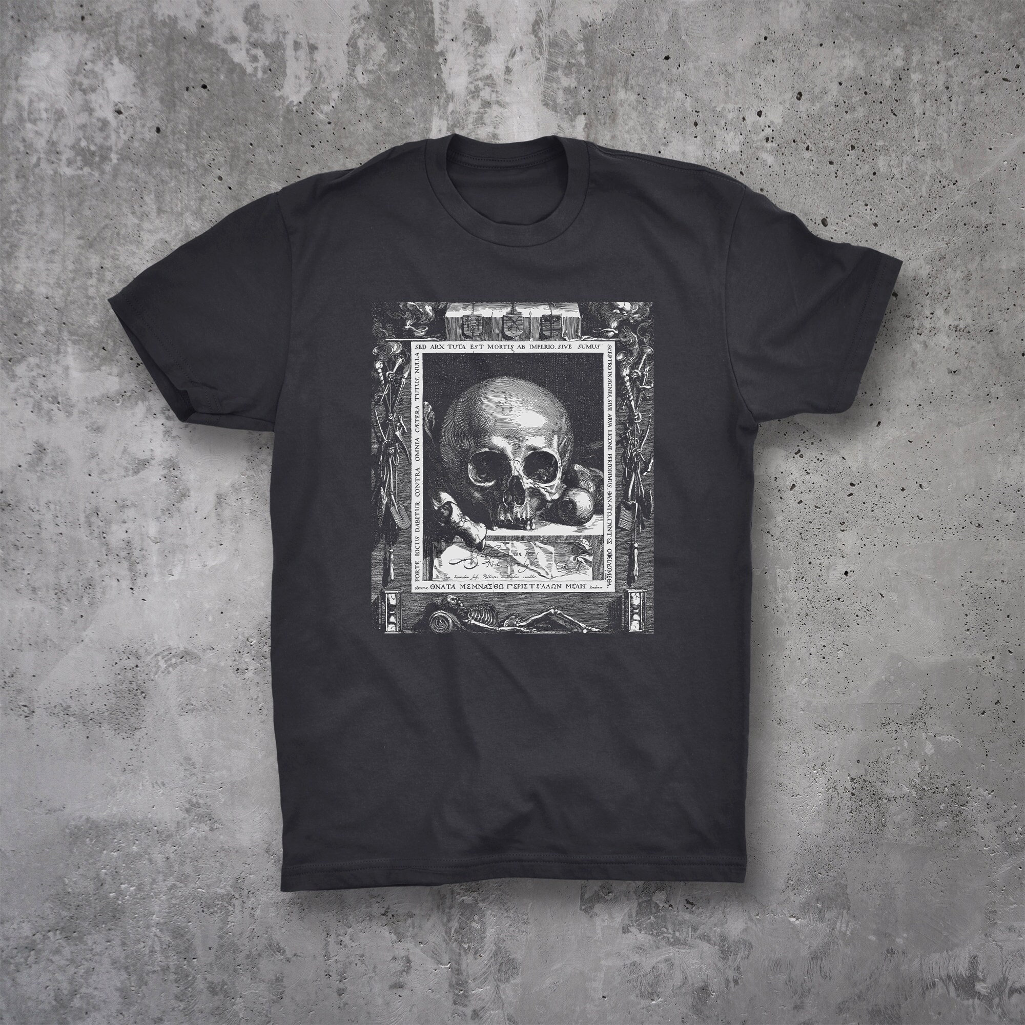 Memento Mori - Stoicism - Still Life With Skull - Jan Saenredam Print - Goth Unisex Tshirt