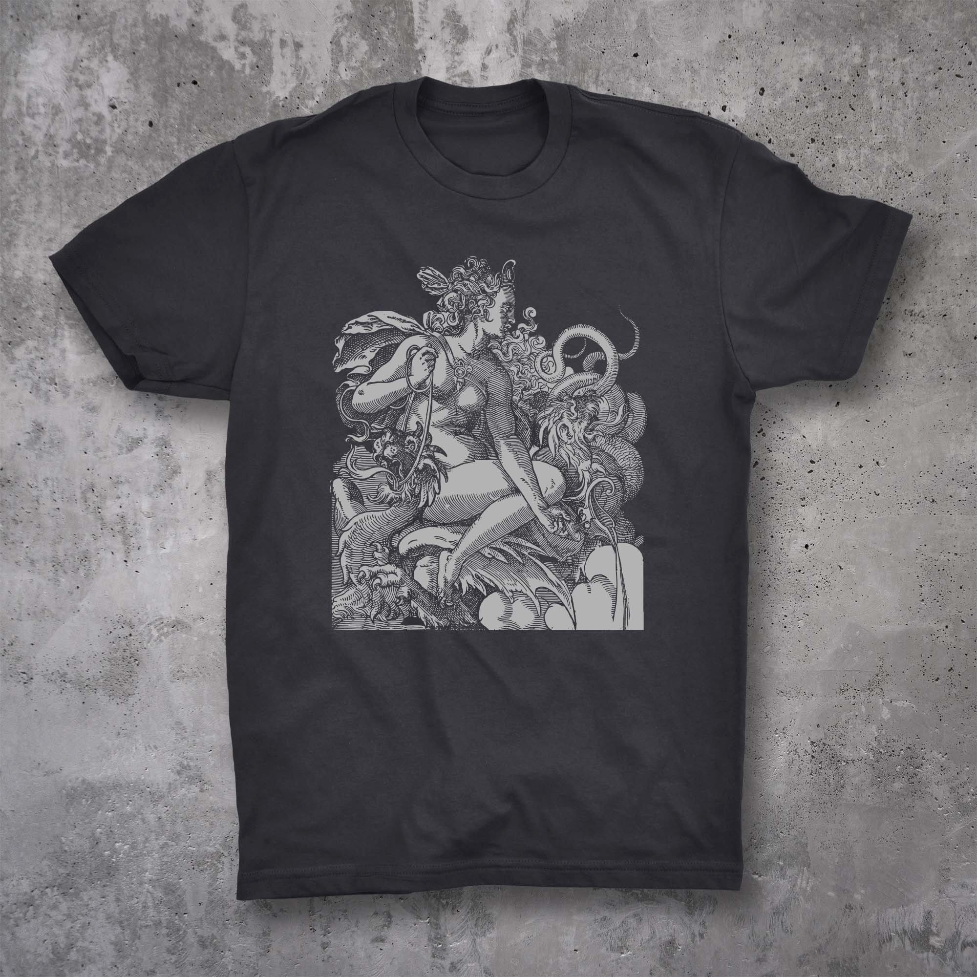 Serpent Goddess - Jost Ammon 1599 Renaissance Dragon Engraving - Goth Witch - Unisex Tshirt