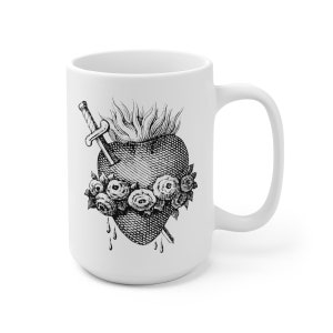 Sacred Wounded Heart - Fire and Sword - White Ceramic Mug