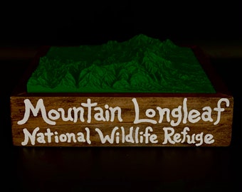 Mountain Longleaf National Wildlife Refuge Park - 3D Printed Topographical Landscape 6 x 6 model - Hand Written name