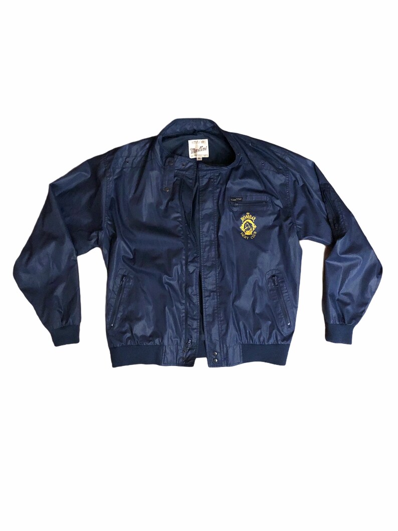 1980s 80/'s Vintage Members Only Jacket Style VIP Bombay Yacht Club Jacket Navy Size XL