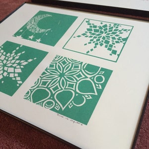 print poster - Sun, Moon, and Stars & Leaves handmade screen print 11 x 14 (Framed)