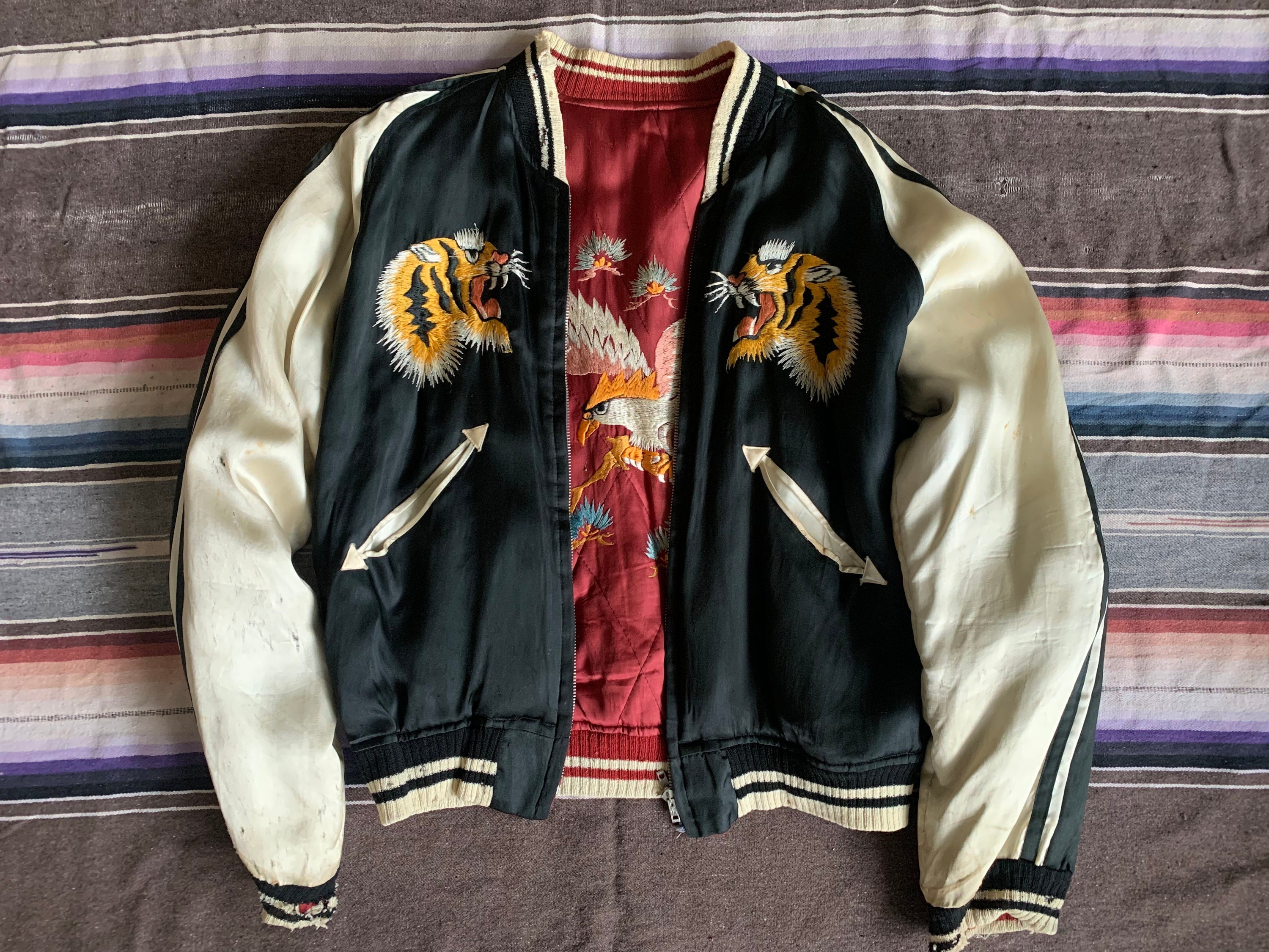 Buy 1940s-1950s Sukajan Embroidered Tiger Eagle Reversible Bomber