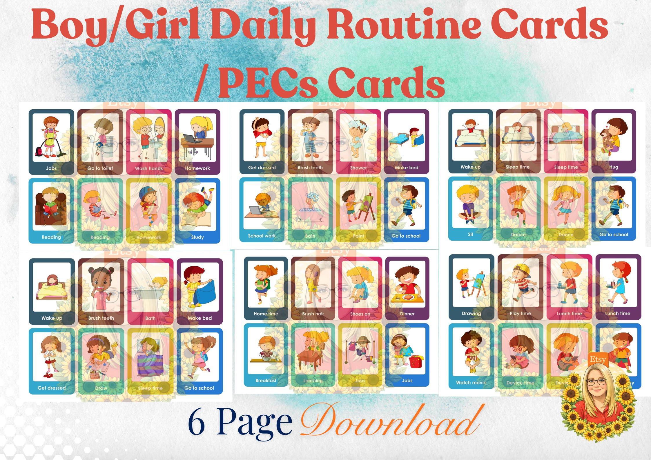 Basic Routine For Sned Boy & Girl Daily Routine Flash Cards / PEC Cards - Routine Cards ...