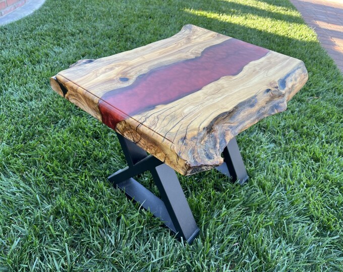 Epoxy Wood Side Table, Rare OLIVE Wood Table ,natural Epoxy Table