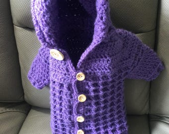 Crocheted Toddler Sweater: One-of-a-Kind Purple Hooded Cardigan