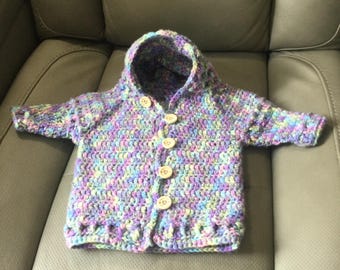 Crocheted Toddler Sweater 9-12 Months: Hooded, One-of-a-Kind Design