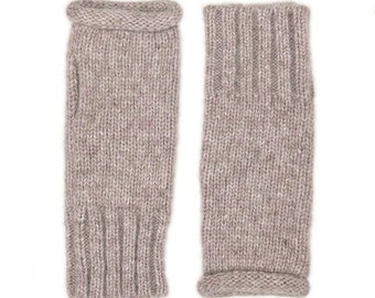 Blush Pink Knit Fingerless Alpaca Gloves, Handmade Fair Trade Peru Winter Alpaca Pinkl Ribbed Gloves, Pink Knit Women's Arm Warmers