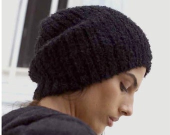 Black Loop Alpaca Knit Beanie Hat, Fair Trade Handmade Slouchy Alpaca Beanie Winter Hat from Peru, Unisex Beanie, Women's Mens Beanie